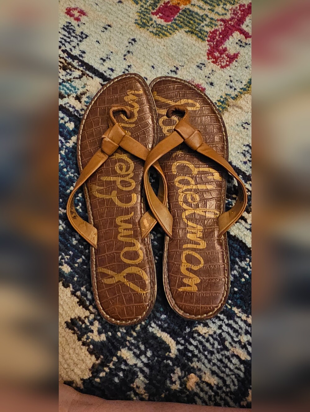 Sam Edelman Brown Croc-Embossed Toe-Loop Sandals
